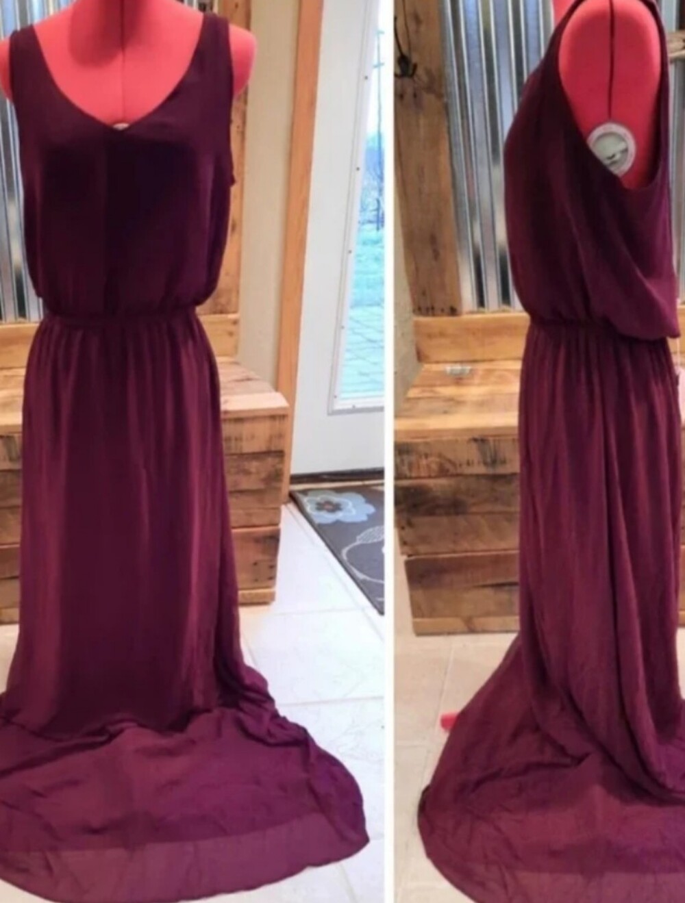 Burgundy Maxi Dress Sz L Show Me Your MuMu Jenn New - Picture 2 of 5